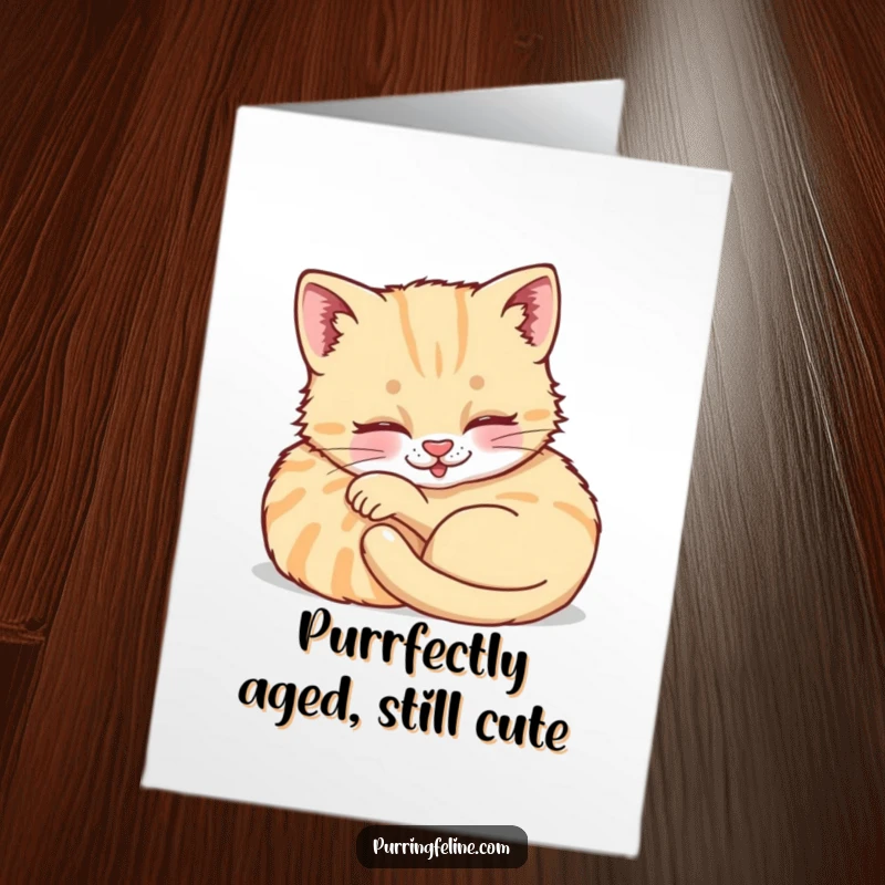 Funny Free Printable Birthday Card: A tiny, purring cat cub curled up, radiating warmth and comfort.