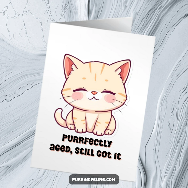 Funny Free Printable Birthday Card featuring a serene cat with soft eyes, radiating peaceful purrs for a happy celebration.