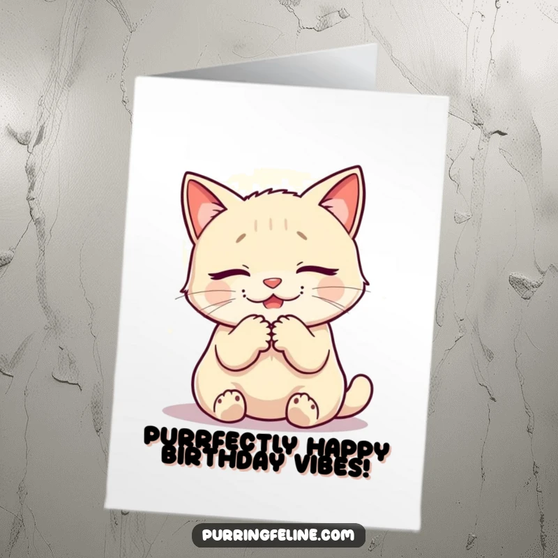 Funny Free Printable Birthday Card: A cat purrs contentedly, enveloped in a soft, warm, inviting glow.