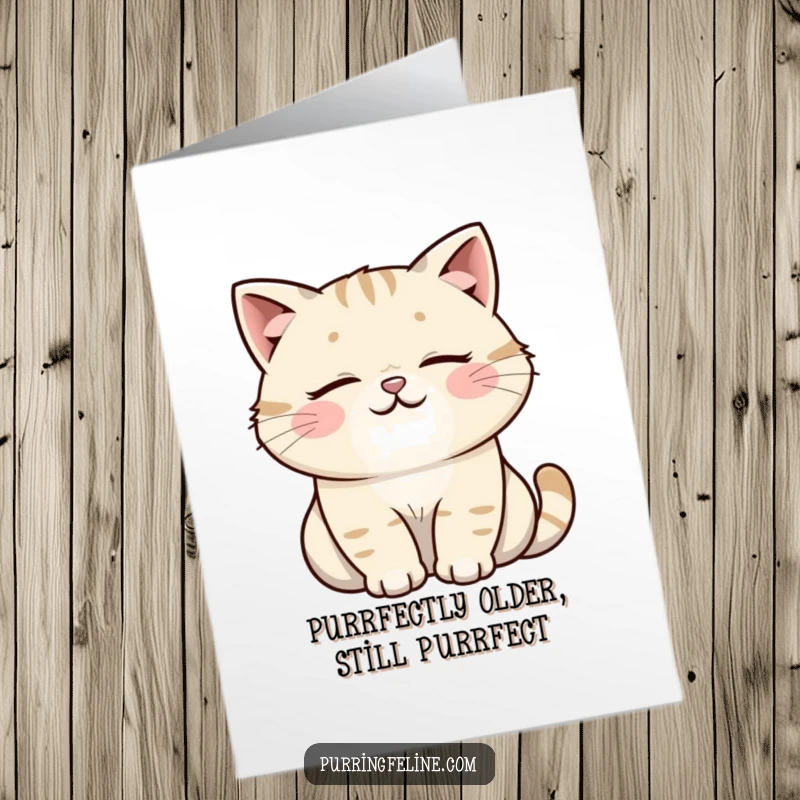 Funny free printable cat birthday card featuring a tranquil, rumbling cat ready to party with a festive hat.