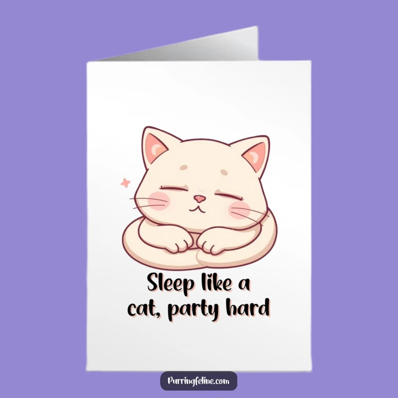 Free Printable Peaceful Cat Birthday Card: Sleepy Purrs Downloadable Greeting