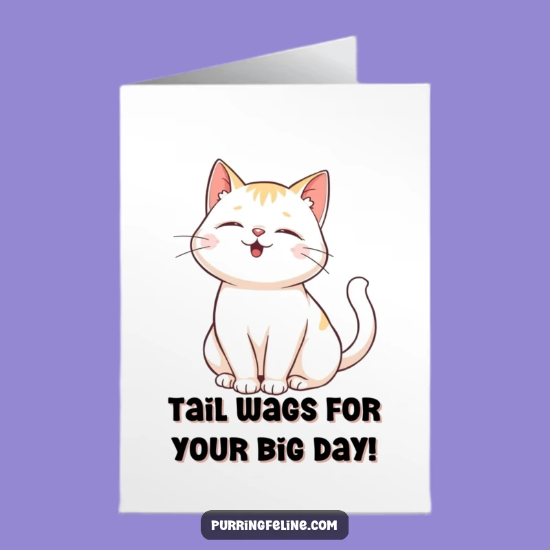 Free Printable Funny Birthday Card: Happy Purring Cat, Swishing Tail Downloadable Gift