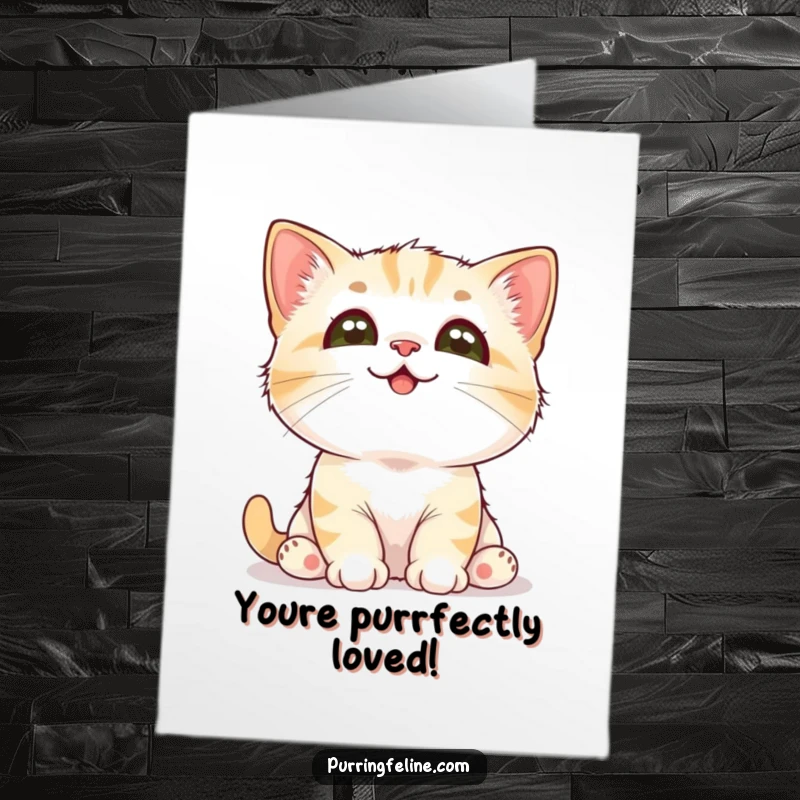 Free Printable Birthday Card: A cute cat cub looks up with wide, adoring eyes, full of love and wonder.