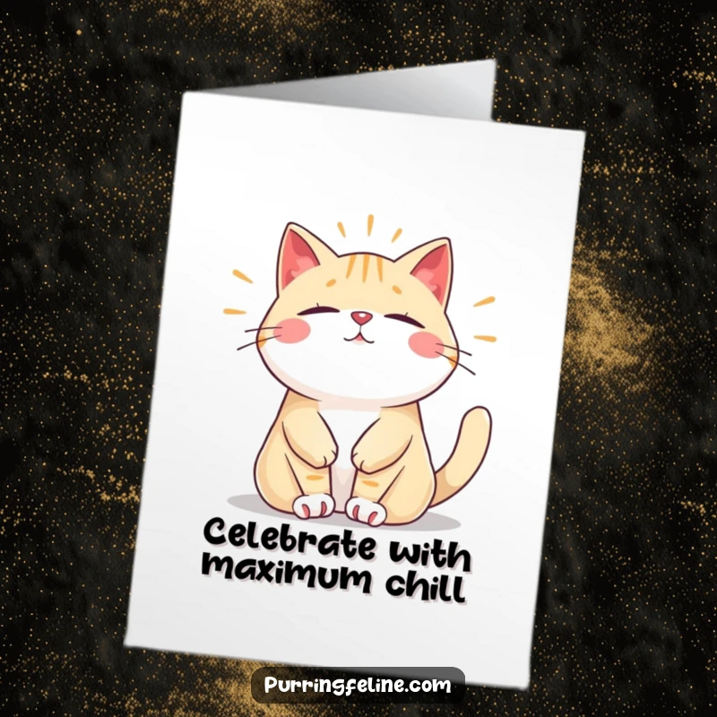 Funny Free Printable Congrats Card: A cat in a state of zen, humming softly to celebrate an achievement.