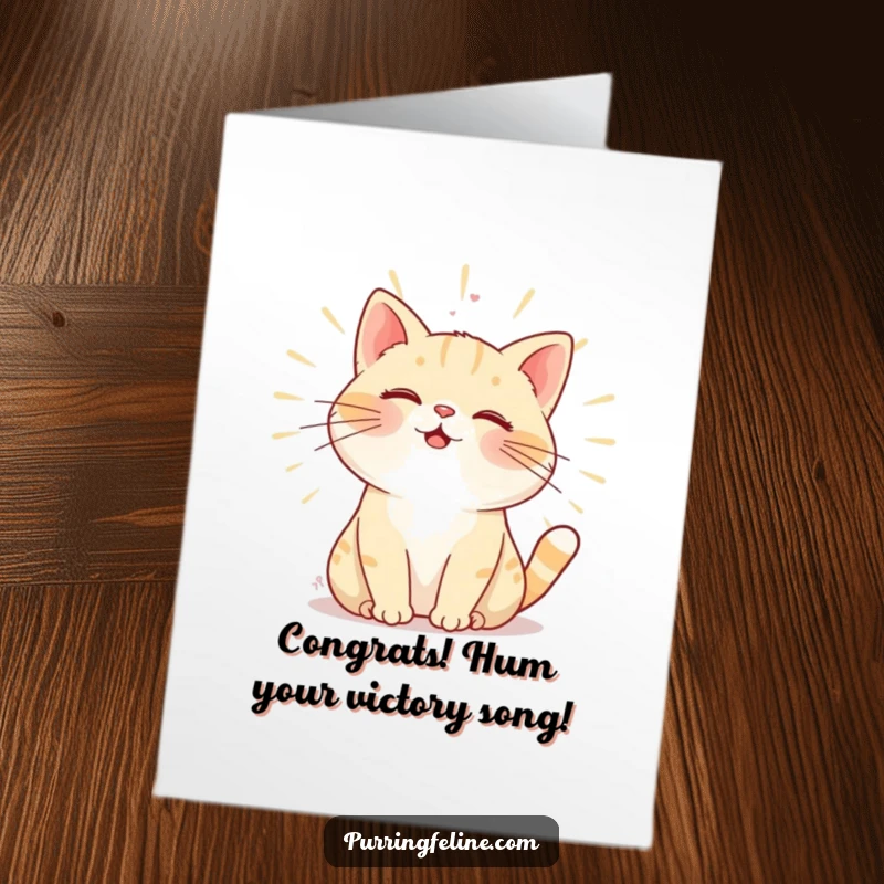 Funny Free Printable Congratulations Card: A purring cat radiating warmth through its gentle hum, celebrating success with humorous comfort.