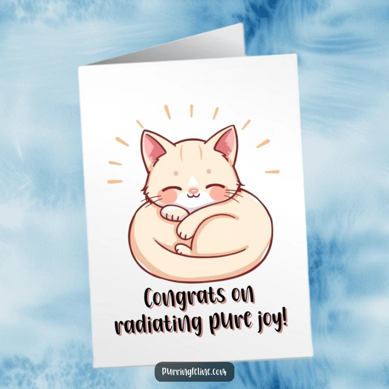 Funny Free Printable Congrats Card: A curled-up cat radiating soft waves of contentment, celebrating your wonderful achievement.