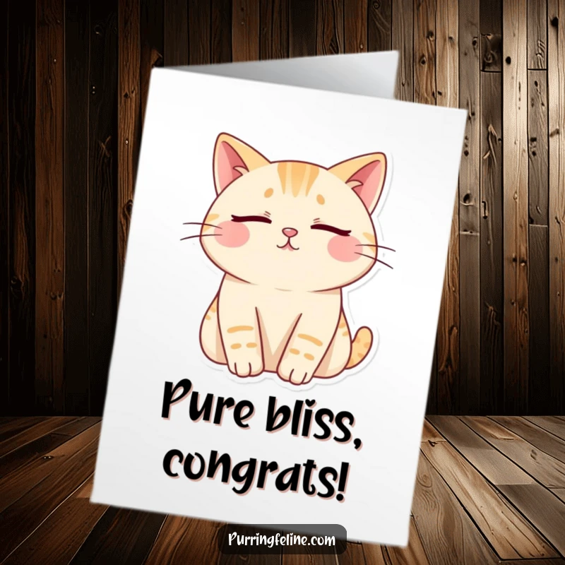 Funny Free Printable Congratulations Card: A cat with eyes closed looks utterly content, surrounded by wavy lines of pure bliss. Downloadable calm.