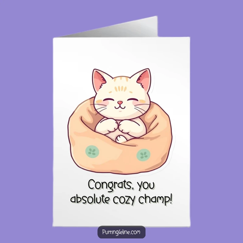 Free Printable Congrats Card: Cozy Cat Vibrating in Celebration!
