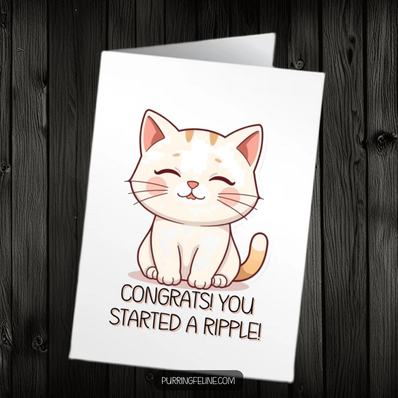 Funny Free Printable Congratulations Card: A happy cat's purr creates visual ripples, celebrating success with humorous, soothing energy.
