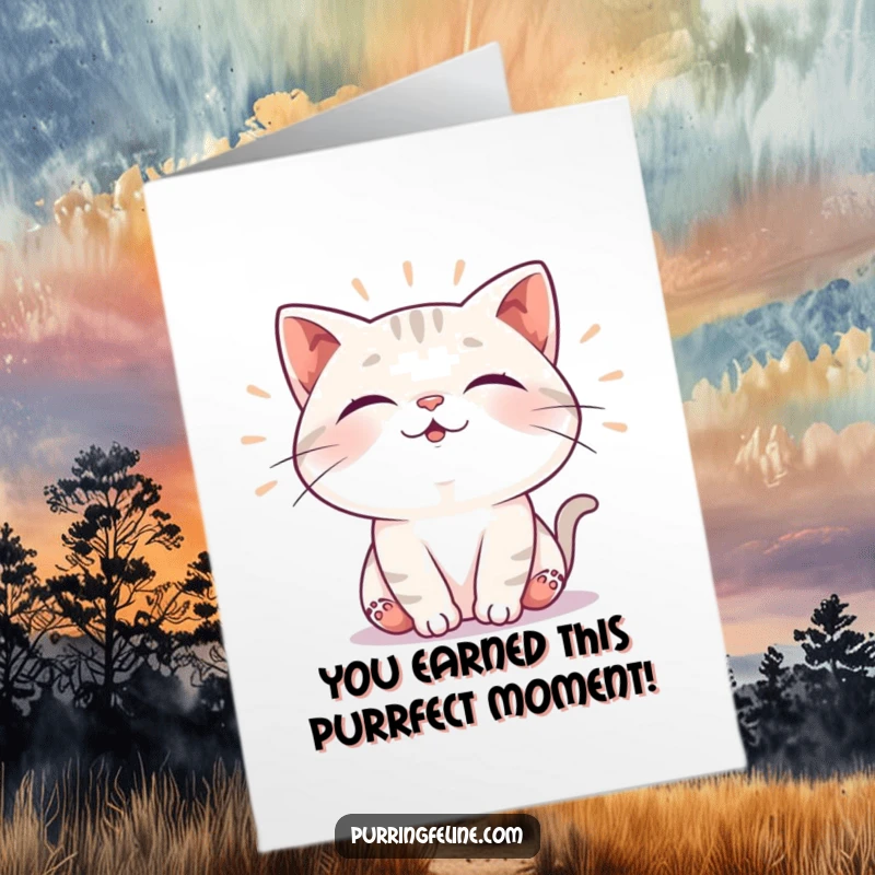 Funny Free Printable Congrats Card: A cat vibrating with immense happiness and pride, celebrating a success.