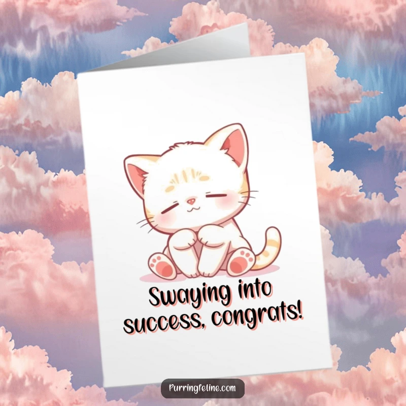 Funny Free Printable Congratulations Card: A small cat cub swaying gently, radiating peaceful vibes.
