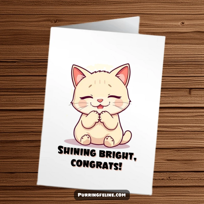 Funny Free Printable Congratulations Card: A cat is peacefully purring, surrounded by a gentle, warm, comforting glow.