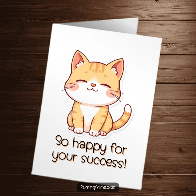 Funny Free Printable Congratulations Card: A contented cat with a gentle smile and a softly twitching tail, conveying joy.