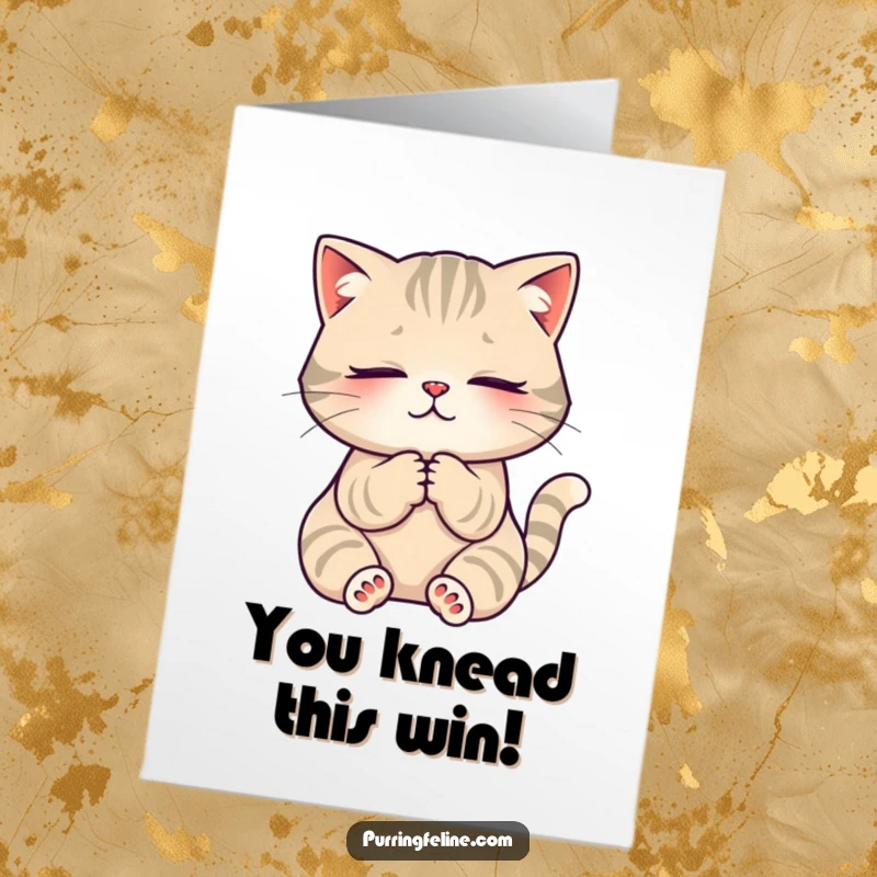 Funny Free Printable Congratulations Card: Content cat kneading paws in a state of absolute bliss, perfect for celebrating good news.