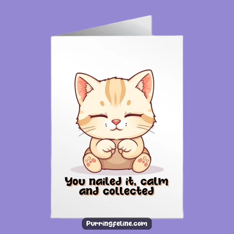 Free Printable Congrats Card: Calm Cat Cub, Peaceful Downloadable Celebration Art