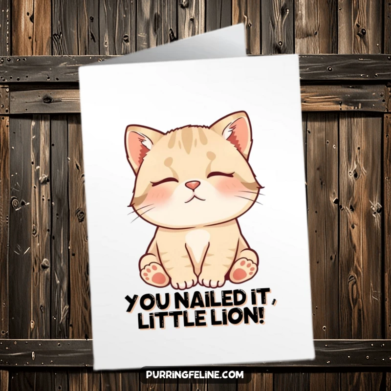 Funny Free Printable Congrats Card: Contented cat cub emitting soft purrs, sharing peaceful vibes. A downloadable gift.