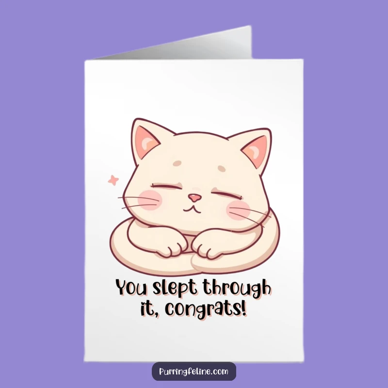 Free Printable Sleepy Cat Congratulations Card: Purring Success Downloadable
