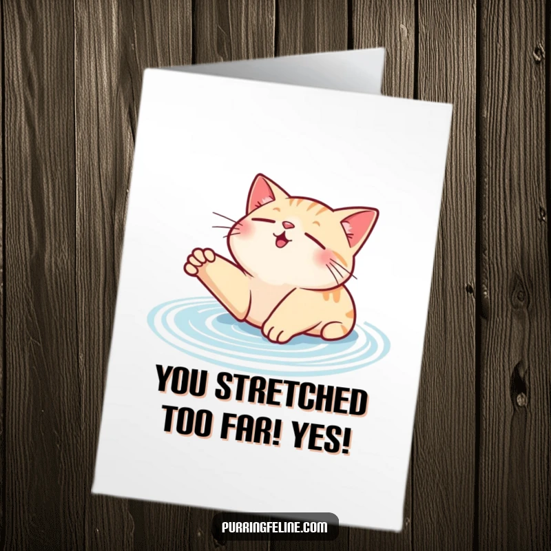 Funny Free Printable Congratulations Card: A cat leisurely stretching, visible purr ripples radiating outwards, conveying contentment.