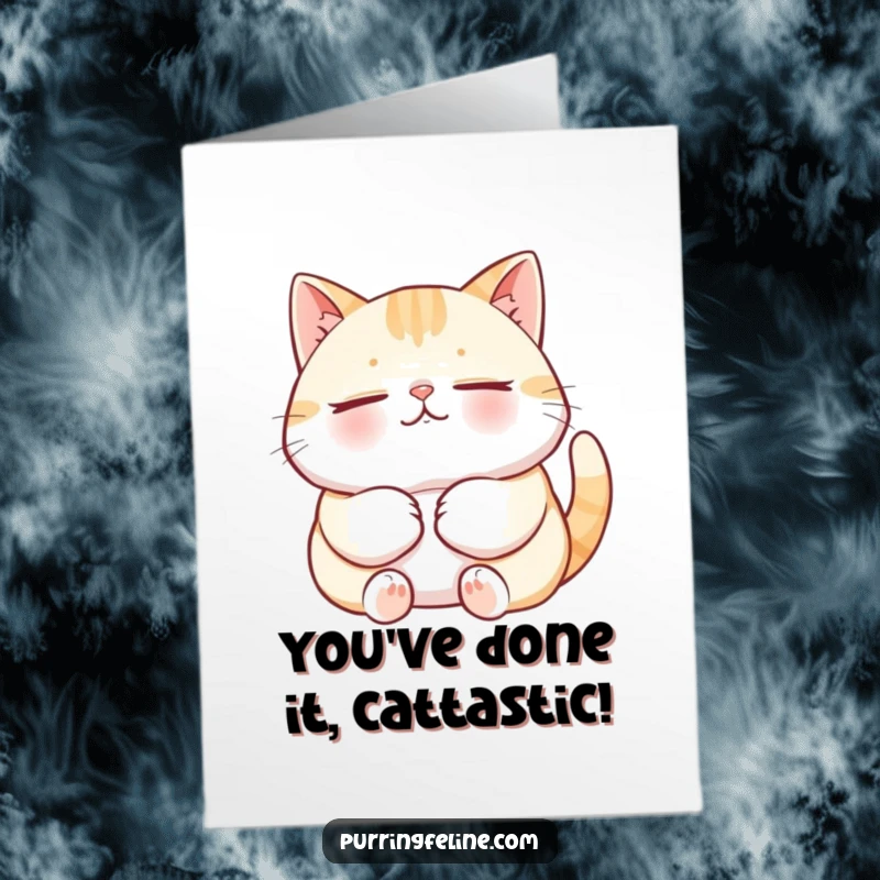 Funny Free Printable Congratulations Card: A cool cat is purring deeply, radiating pure, unbothered happiness and relaxation.