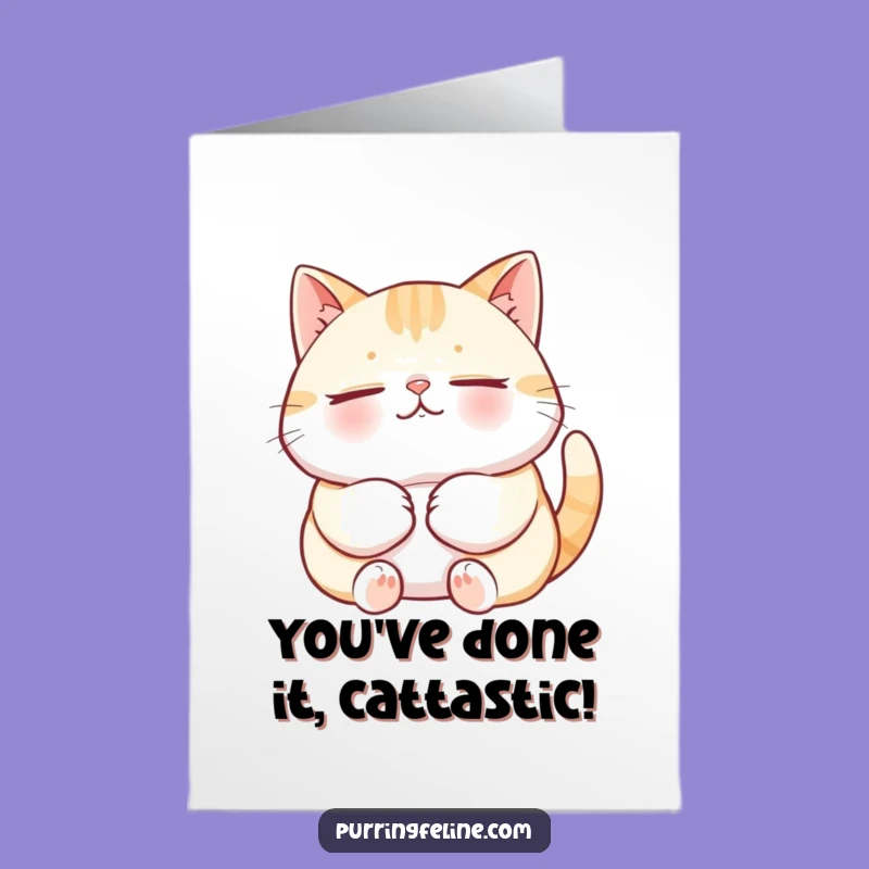 Free Printable Congrats Card: Funny Relaxed Cat Purring, Joyful Downloadable Gift