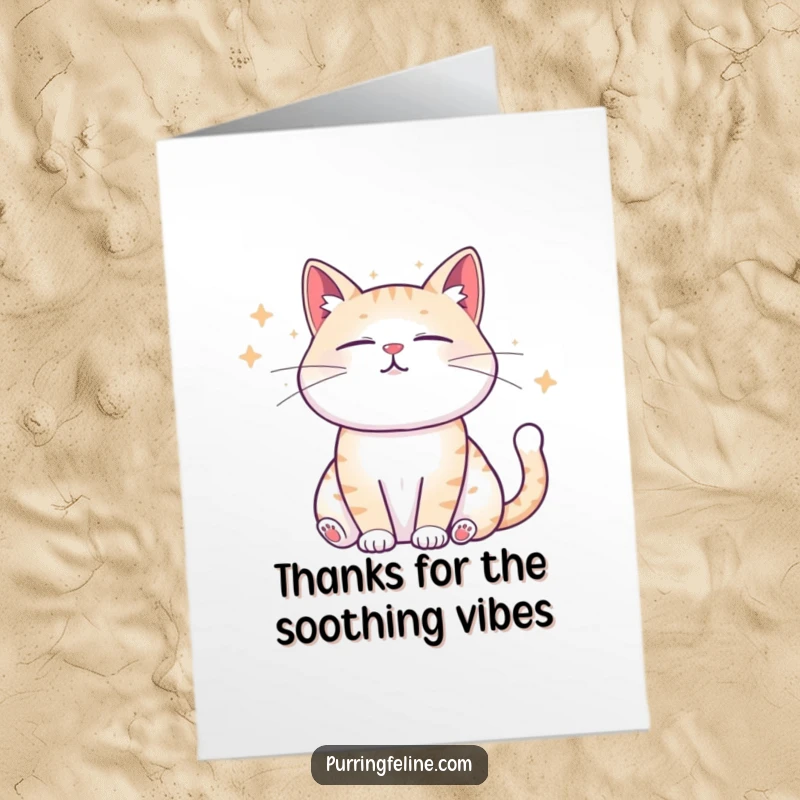 Free Printable Thank You Card: Tranquil cat emitting gentle sound waves, expressing quiet gratitude and appreciation.