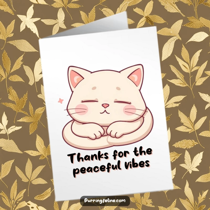 Free Printable Thank You Card: Peaceful cat sleeping deeply, soft purrs emanating gratitude and appreciation.