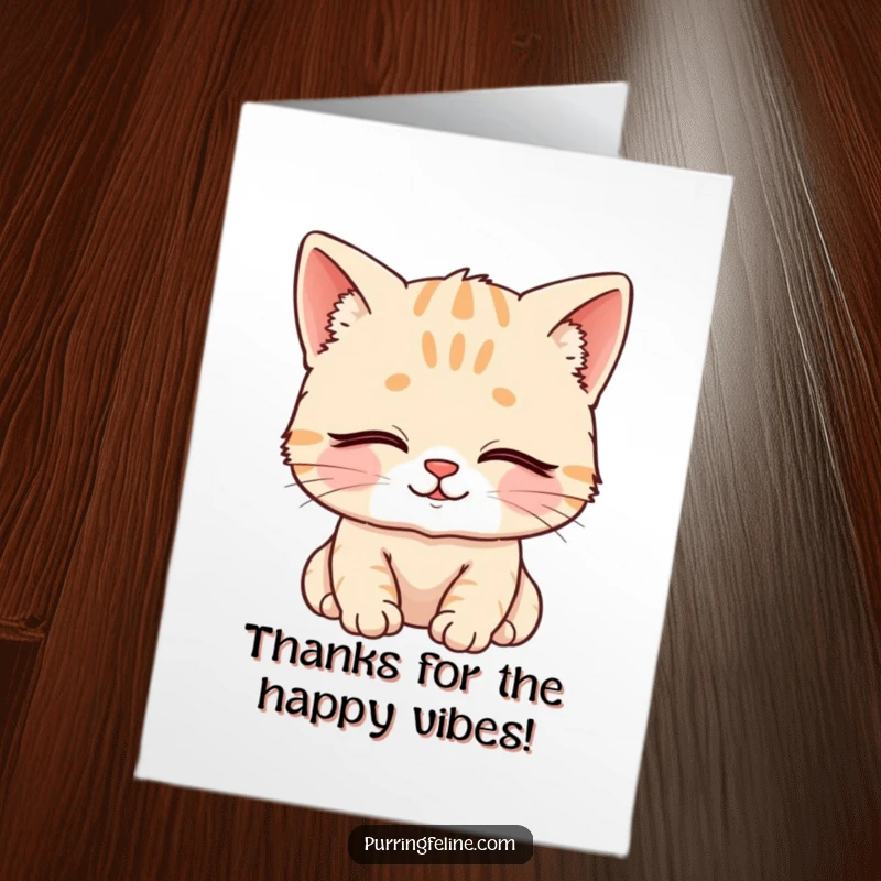 Free printable thank you card of a very content cat cub with eyes closed and a peaceful, happy smile.