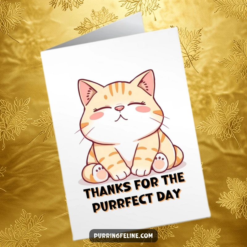 Funny Free Printable Thank You Card with a contented cat rumbling, expressing heartfelt thanks.