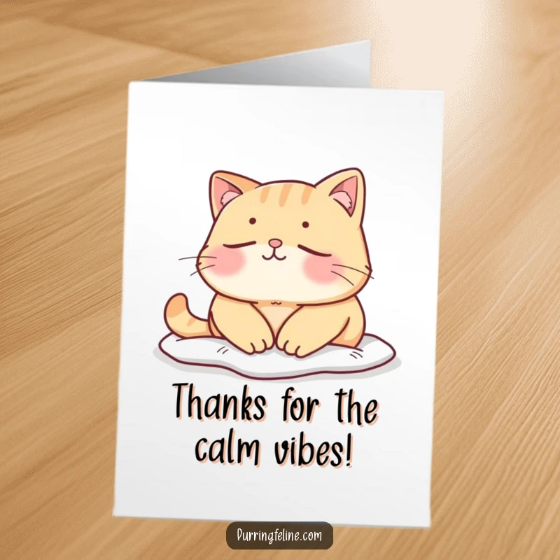 Funny Free Printable Thank You Card: A mellow cat basking peacefully in a quiet moment, exuding tranquility and calm.