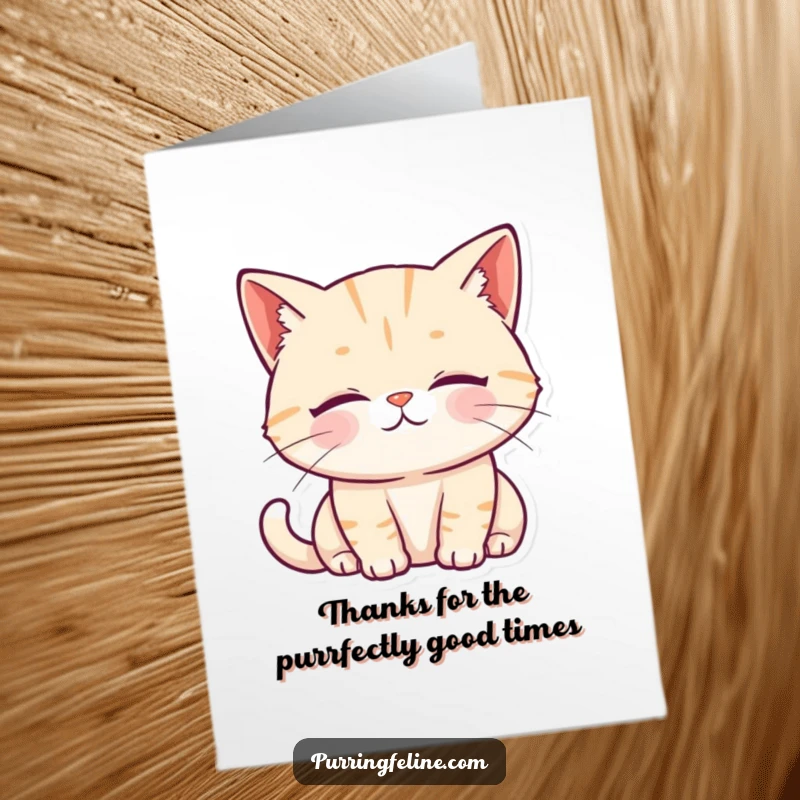 Funny Free Printable Thank You Card featuring a purring cat with serene eyes, expressing quiet appreciation and thanks.