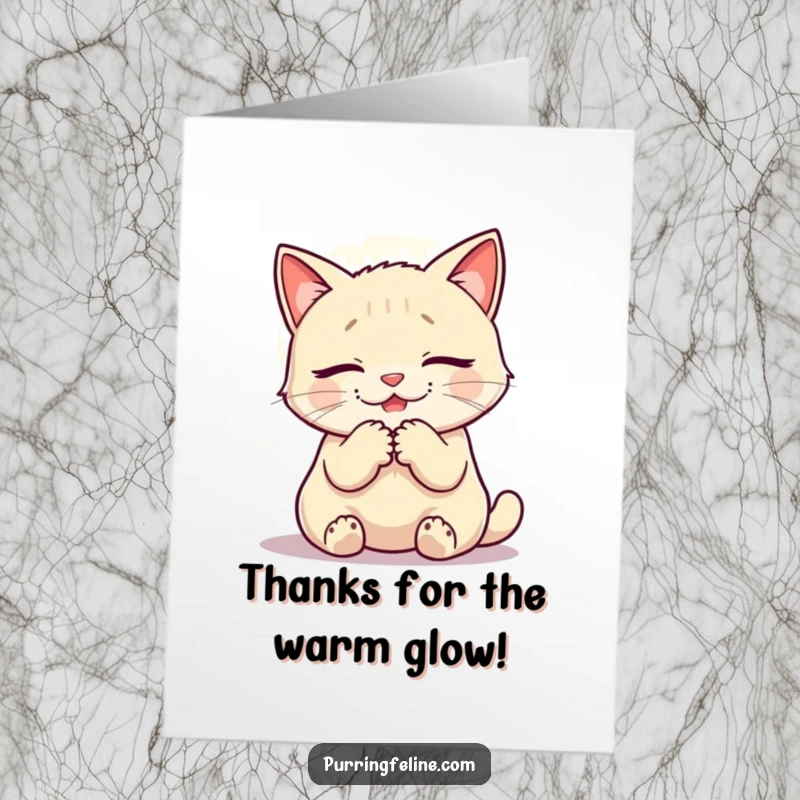 Funny Free Printable Thank You Card: A cat purrs softly, emitting a warm, calming, ethereal glow.