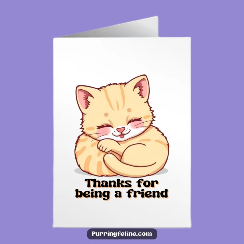 Free Printable Thank You Card: Cozy Purring Cat Cub Expressing Gratitude