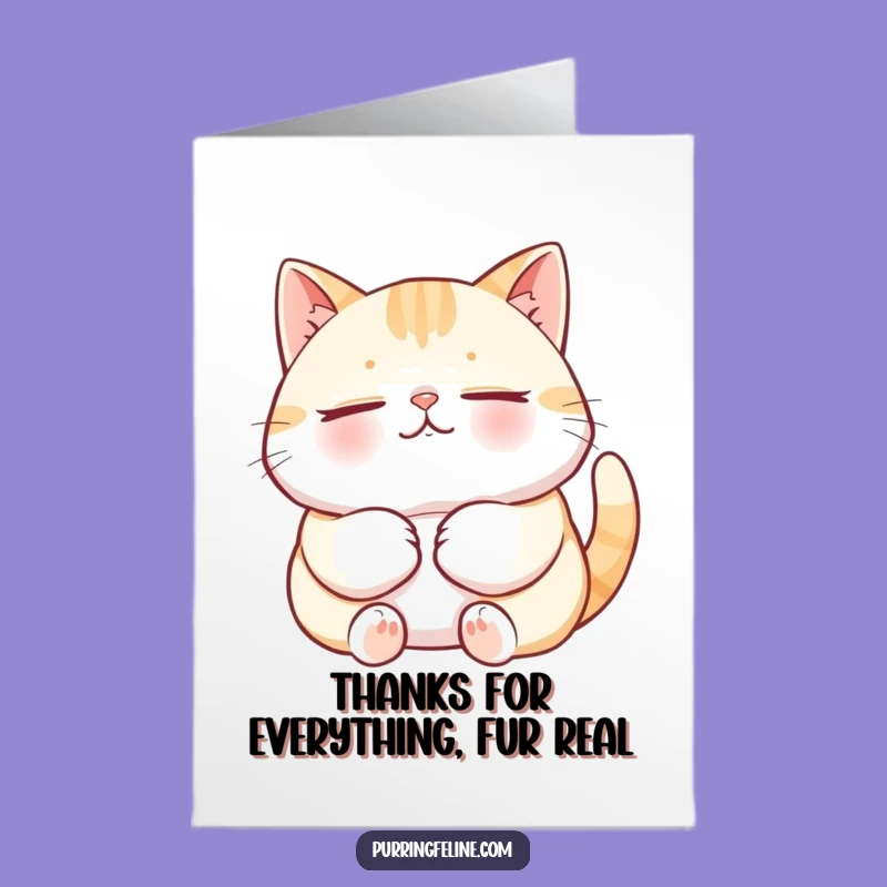 Free Printable Thank You Card: Funny Relaxed Cat Purring, Appreciative Downloadable Gift