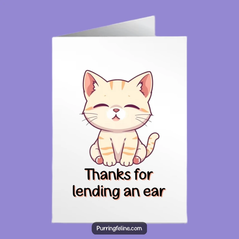 Free Printable Thank You Card: Listening Cat Cub, Focused Downloadable Gratitude