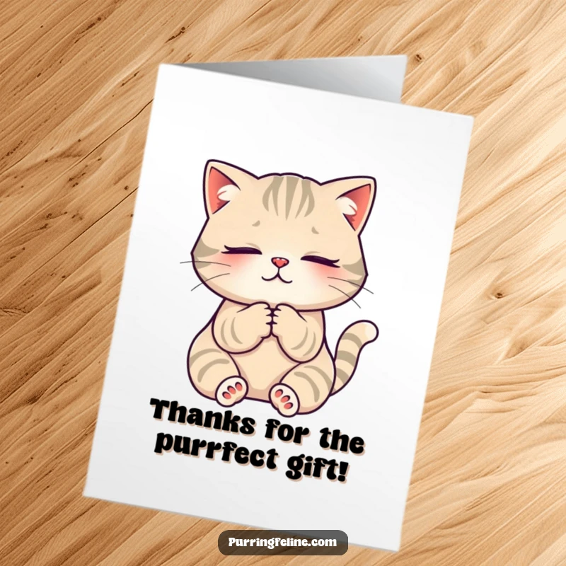 Funny Free Printable Thank You Card: A serene cat kneading paws, conveying deep gratitude with a charming, humorous touch.