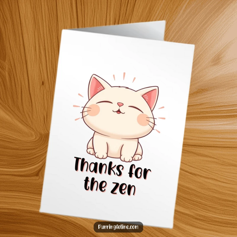 Funny Free Printable Thank You Card: A content cat emitting gentle sound waves, expressing peaceful thanks.