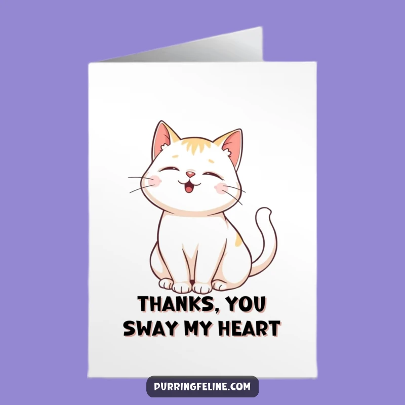 Free Printable Thank You Card: Content Purring Cat Tail Sway Downloadable Gift