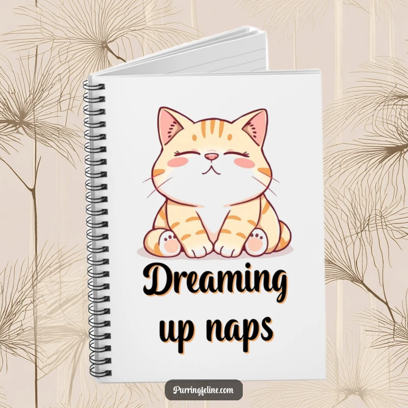 Funny Notebook cover featuring a comfortable cat experiencing a low, contented rumble, perfect for notes and doodles.