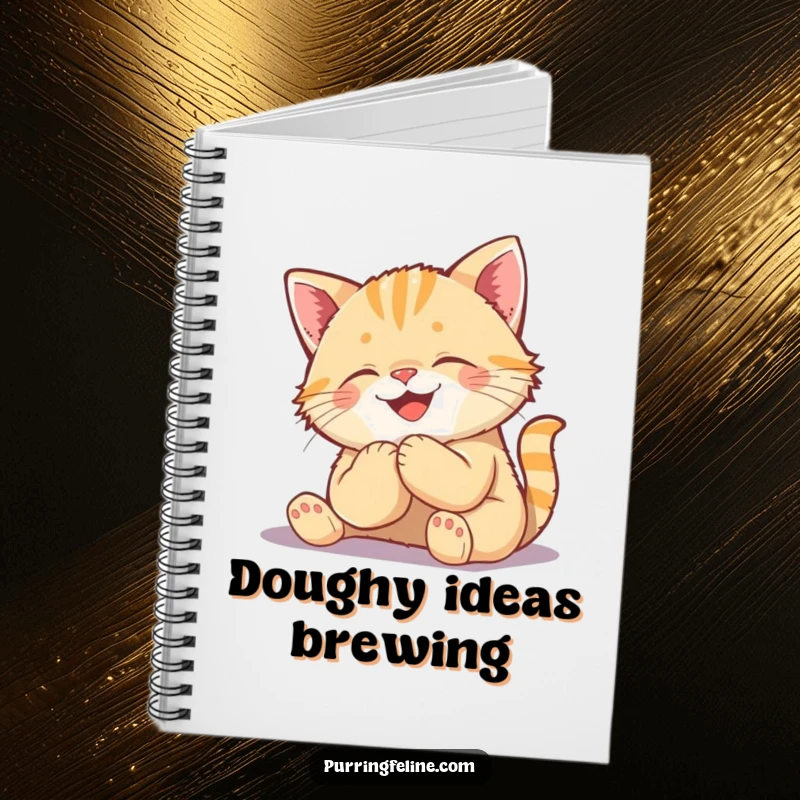 Funny Kneading Cat Cub Notebook - a cheerful kitten illustration on a journal, encouraging happy thoughts and note-taking.