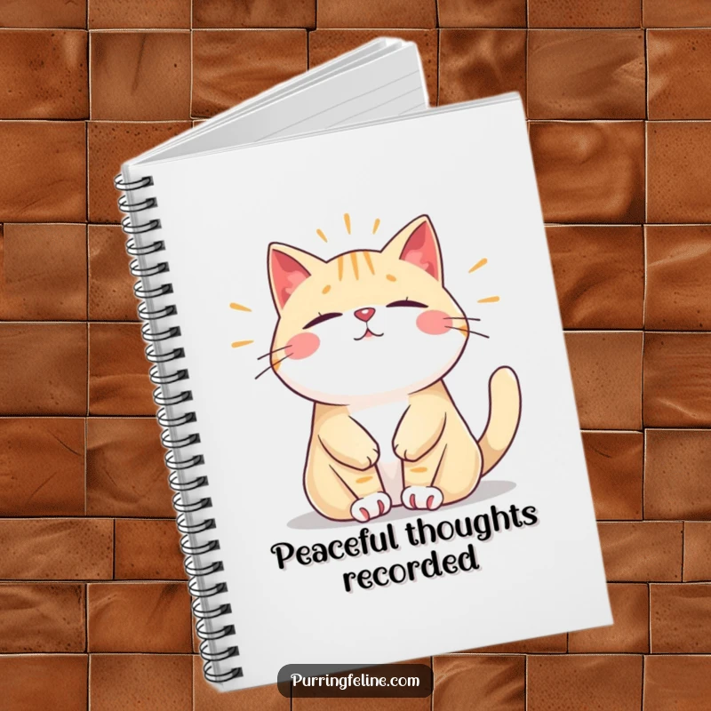 Funny notebook featuring a relaxed cat vibrating with a peaceful, steady hum, ideal for journaling with humorous serenity, a great gift.