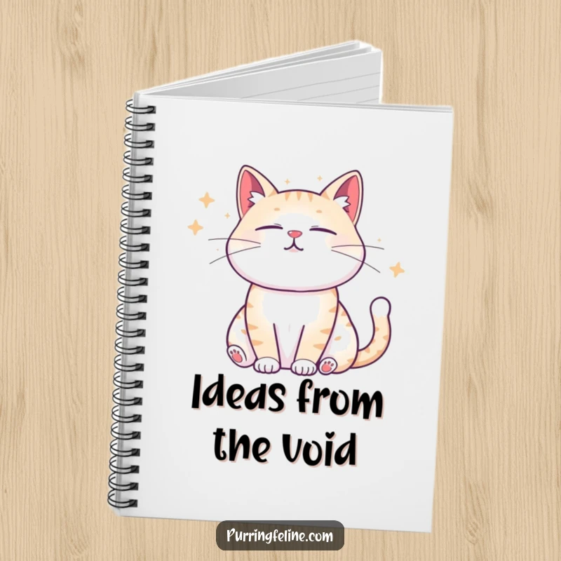 Funny Notebook cover with a zen cat emitting sound waves, encouraging calm and humorous writing.