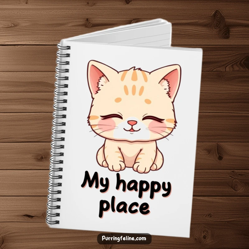 Funny Notebook with a content cat cub, closed eyes, and a serene smile, ideal for jotting down thoughts with a peaceful twist.