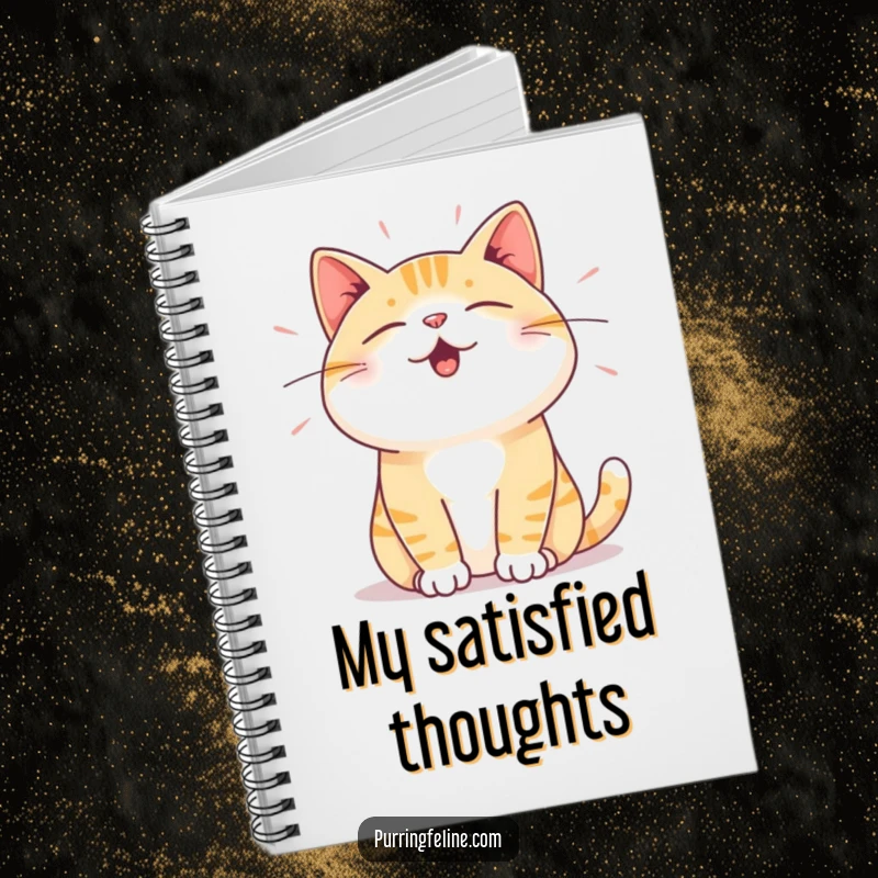 Funny Notebook: A cat expressing deep satisfaction through subtle vibrations, perfect for journaling and creative inspiration.
