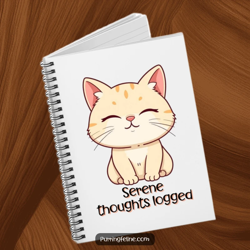 Funny Notebook cover with a serene cat and a subtle smile, encouraging calm and humorous writing.