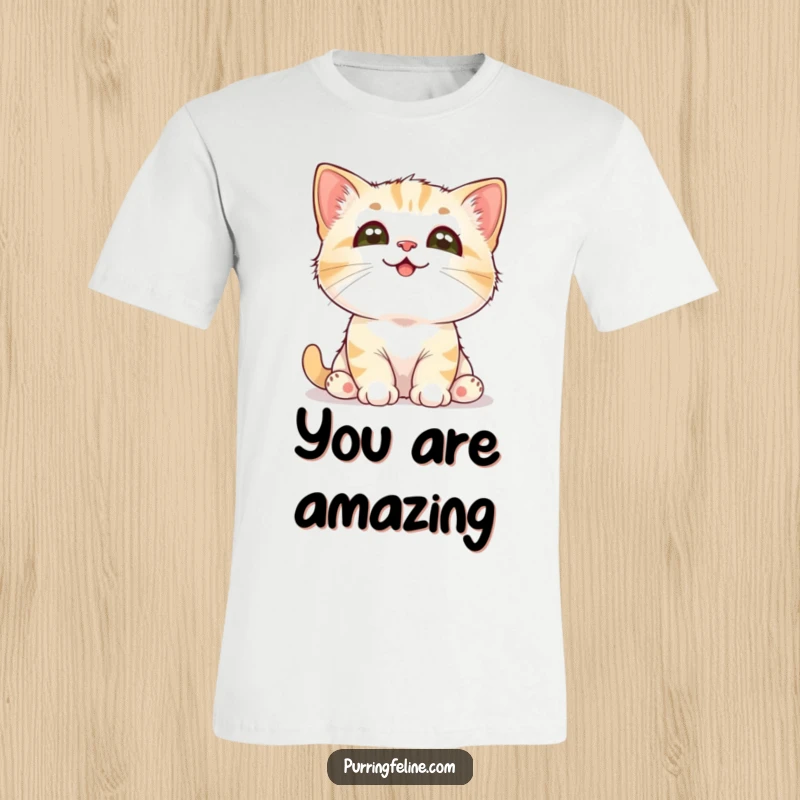 Funny Cat T-Shirt: A small, cute cat cub gazes upwards with an expression of complete adoration and innocent wonder.