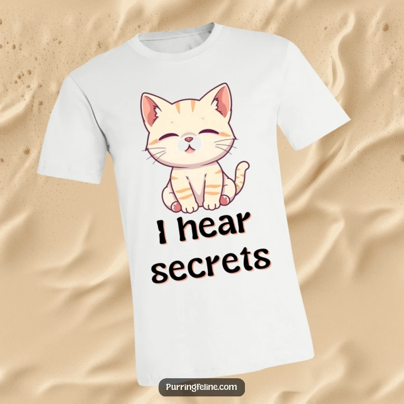 Funny Cat T-Shirt: A small, composed cat cub has its ears perked, listening intently and showing great curiosity.