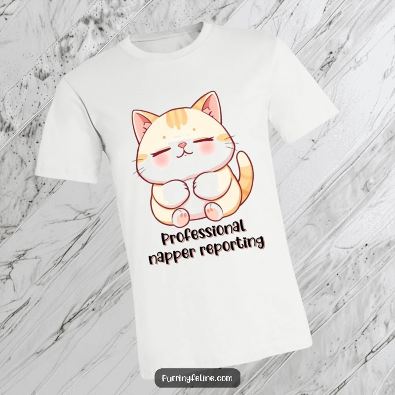 Funny Cat T-Shirt showing a relaxed cat purring deeply, radiating pure bliss and ultimate contentment in a humorous design.