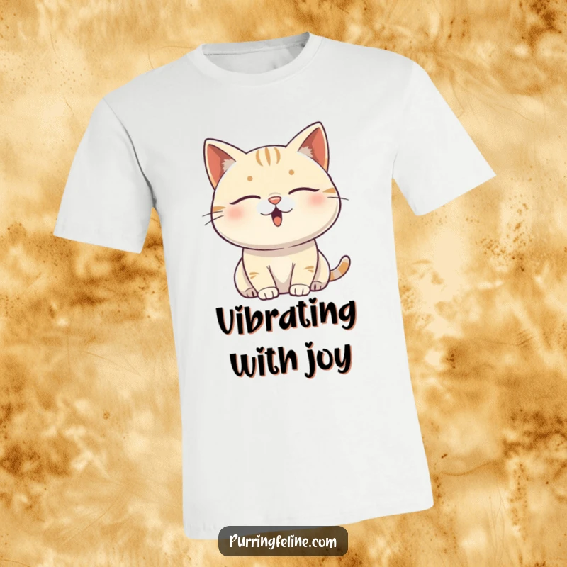 Funny content cat t-shirt featuring a serene cat with closed eyes, vibrating with subtle, happy, and peaceful energy.