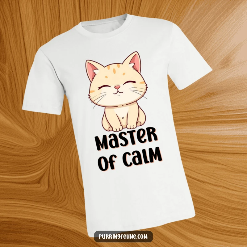 Funny T-Shirt showing a serene cat with a faint, content smile, exuding an atmosphere of pure tranquility.
