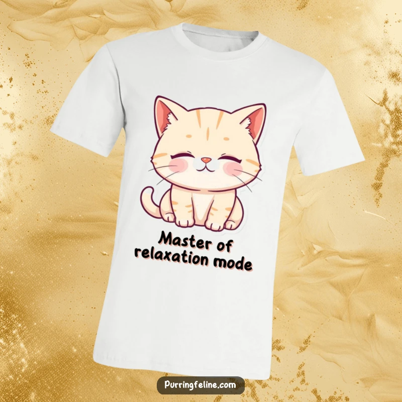 Funny T-Shirt displaying a purring cat with closed, soft eyes and a deeply serene, gentle expression.
